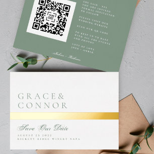 QR Code Moss Green Stripe Photo Save The Date