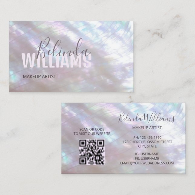 QR Code | Mother-of-pearl Shimmering Business Card (Front/Back)