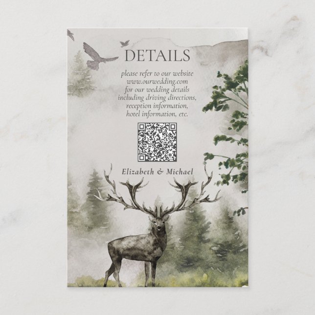 QR Code Mountain Forest Rustic Wedding Details Enclosure Card (Front)