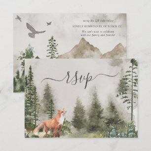 QR Code Mountain Forest Rustic Woods Wedding RSVP Card