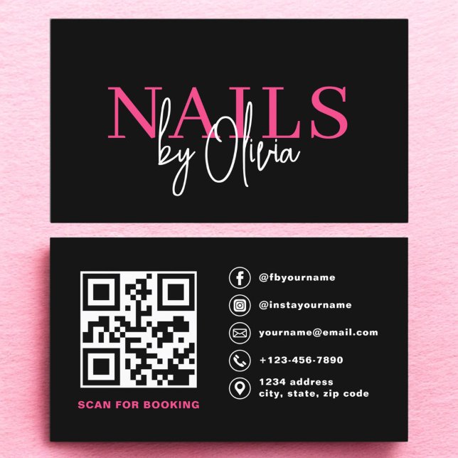 QR Code Nail Specialist Artist Modern Typography  Business Card (Creator Uploaded)