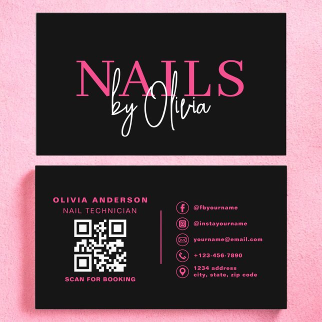 QR Code Nail Specialist Artist Modern Typography  Business Card (Creator Uploaded)