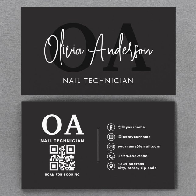 QR Code Nail Specialist Artist Modern Typography  Business Card (Creator Uploaded)