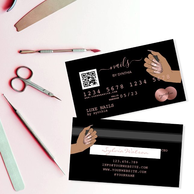 QR code Nails Technician Credit Card Rose Gold (Creator Uploaded)
