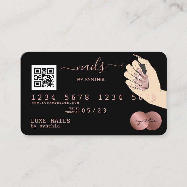 QR code Nails Technician Credit Card Rose Gold (Front)