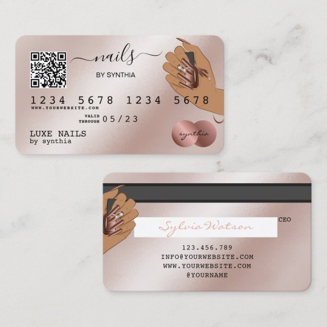 QR code Nails Technician Credit Card Rose Gold (Front/Back)