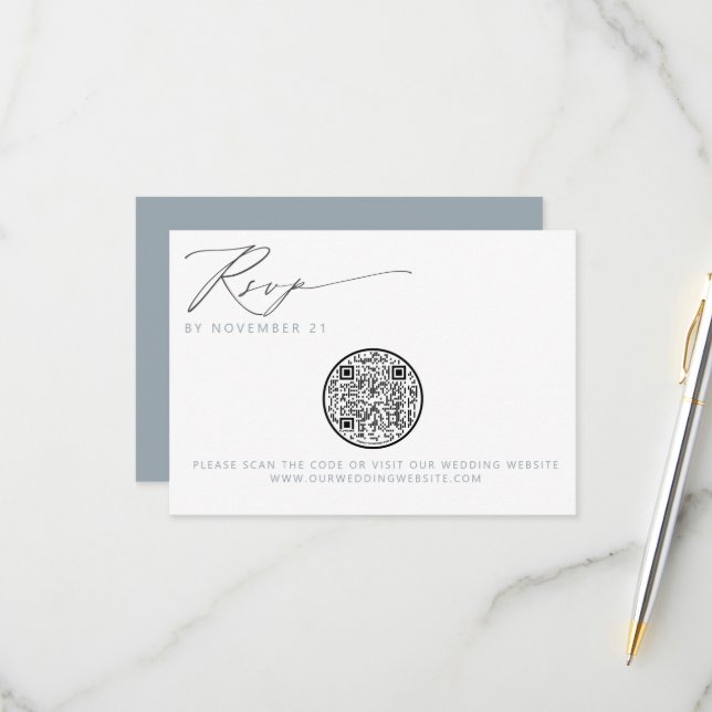 QR Code Nautical Beach Seashell Wedding RSVP Card (Front/Back In Situ)