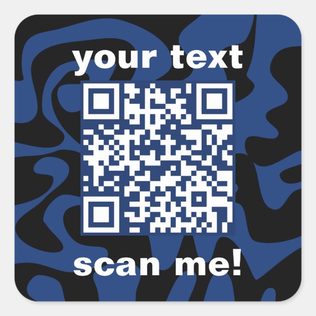 QR Code Navy Blue And Black Dark Modern Square Sticker (Front)