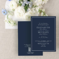 QR Code Navy Blue Classic Script Wedding Invitatio
