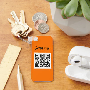 QR Code Neon Orange Elegant Business Company Keychain