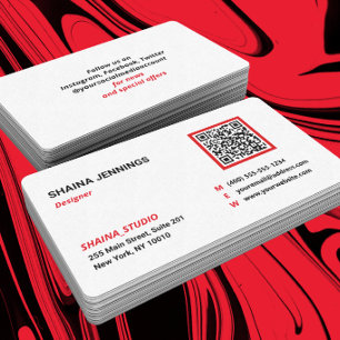 QR Code Networking Modern Black Red White Business Card