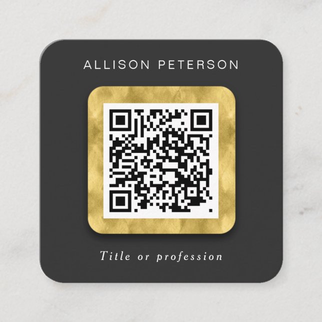 QR code networking simple modern gold Square Squar Square Business Card (Front)