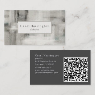 QR Code Neutral Abstract Business Card Soft Grey