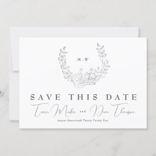 QR Code NON-PHOTO Subtle Wreath Monogram Wedding Save The Date
