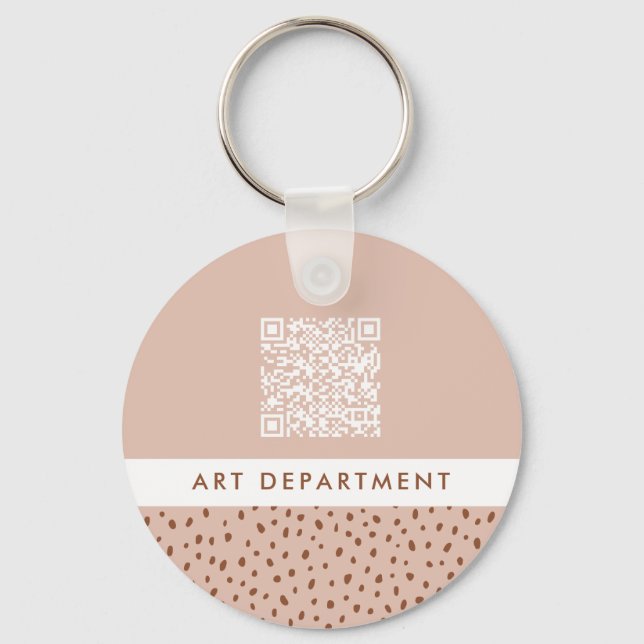 QR CODE office department beige & brown boho dots Keychain (Front)