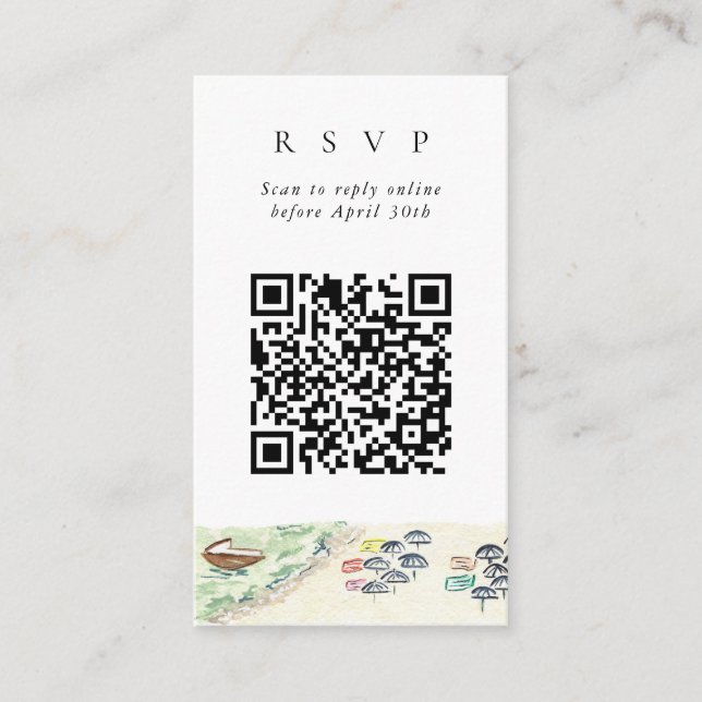 QR Code Online Beach Positano Website RSVP Enclosure Card (Front)