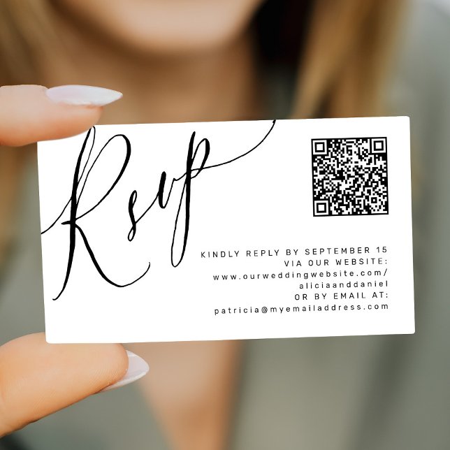 QR code online RSVP calligraphy wedding website Enclosure Card (Creator Uploaded)
