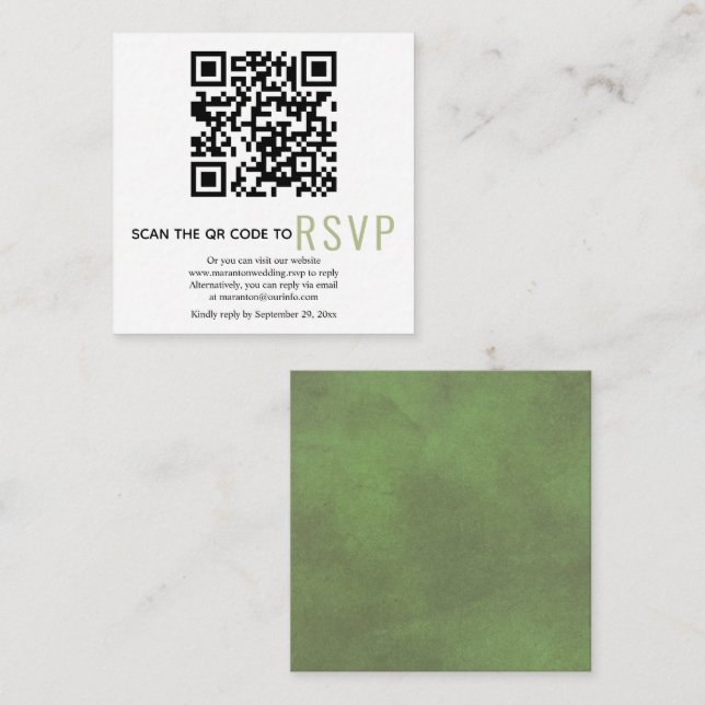 QR code online RSVP green wedding Enclosure Card (Front/Back)