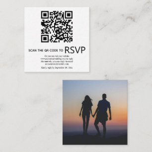 QR code online RSVP photo black and white wedding Enclosure Card