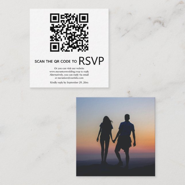 QR code online RSVP photo black and white wedding  Enclosure Card (Front/Back)