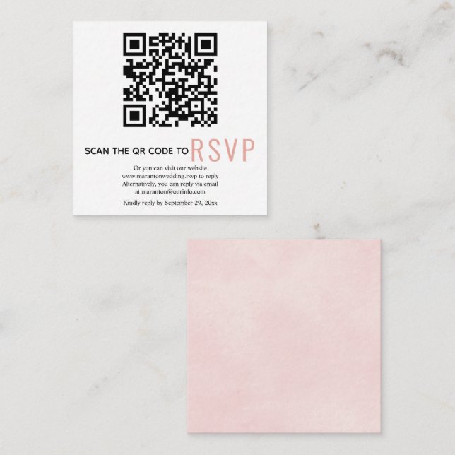 QR code online RSVP pink wedding Enclosure Card (Front/Back)