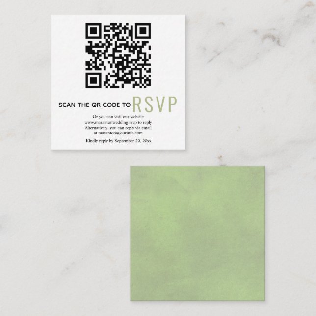 QR code online RSVP sage green wedding Enclosure C (Front/Back)