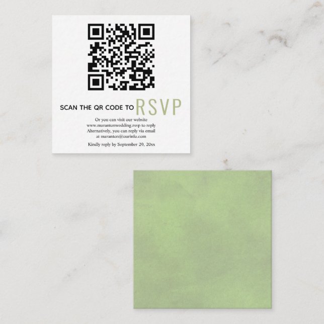 QR code online RSVP sage green wedding Enclosure C Card (Front/Back)