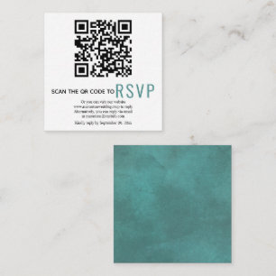 QR code online RSVP stained teal blue wedding Encl Enclosure Card
