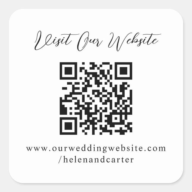 QR Code Online Wedding Website Square Sticker (Front)