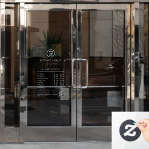 QR Code Opening Times Hours Business Logo Modern W Window Cling