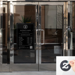 QR Code Opening Times Hours Business Logo Modern Window Cling