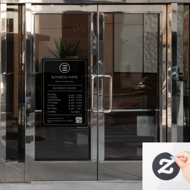 QR Code Opening Times Hours Business Logo Modern Window Cling (Office Door)