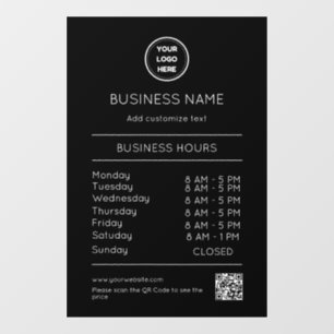 QR Code Opening Times Hours Business Logo Modern Window Cling