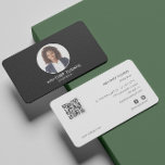 QR CODE or Logo Professional Headshot Photo Black Business Card<br><div class="desc">Professional Elegant and Modern Minimalist Photo Business Card in classic black and white colour that allows you to include head shot photo or picture, Name, Job Title on the front, and logo or QR code contact and other details on the back. The card has social icons (instagram, facebook) and space...</div>