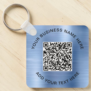 QR Code or Logo Promotional Blue Keychain
