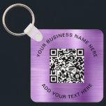 QR Code or Logo Promotional Purple Keychain<br><div class="desc">Elegant promotional keychain for your business or organization with a purple faux brushed metallic background. Add your QR code or logo and two lines of text,  such as your company name,  slogan,  thank you,  or leave blank.</div>