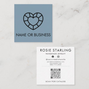QR Code Pale Blue Professional Gem Heart Square Square Business Card