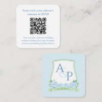 QR Code Pale Blue Sap Green Monogram Wedding RSVP