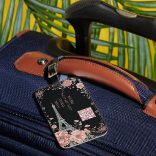 QR Code Paris Eiffel Tower Pink Shabby Chic Decor  Luggage Tag