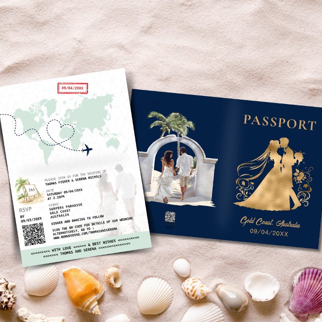 QR Code Passport Beach Carte du monde Marine Blue  (Créateur téléchargé)
