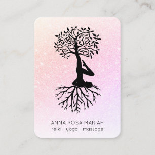 *~* QR code Pastel Glitter Tree of Life Yoga Business Card