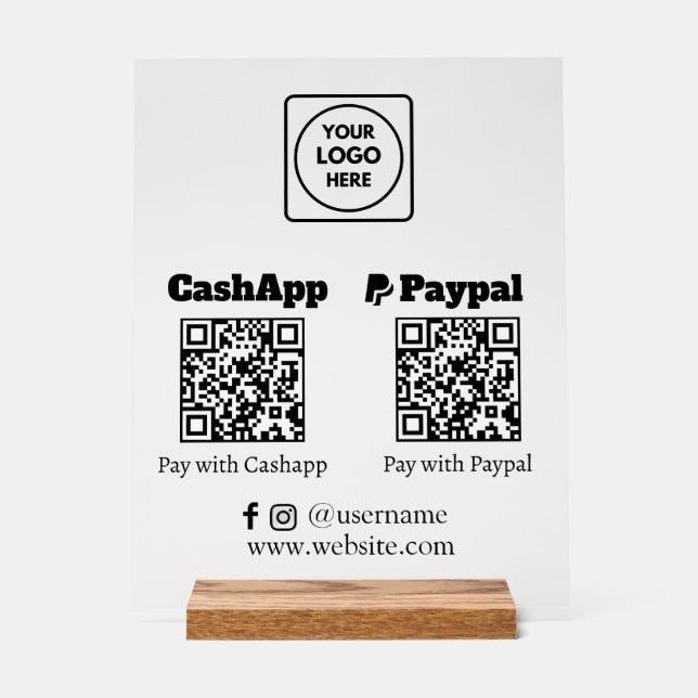 QR Code Pay | CashApp PayPal Scan-to-Pay Logo Acrylic Sign (Front)
