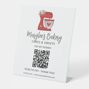 QR Code Pay Here Red Mixer Bakery Pedestal Sign