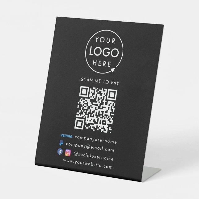 QR Code Pay | Venmo Paypal Payment Business Black Pedestal Sign (Front)
