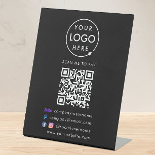 QR Code Pay Zelle Paypal Payment Business Black Pedestal Sign
