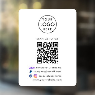 QR Code Pay   Zelle Paypal Payment Business Logo Window Cling