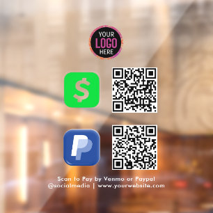 QR Code Payment   CashApp Paypal Scan to Pay Black Window Cling