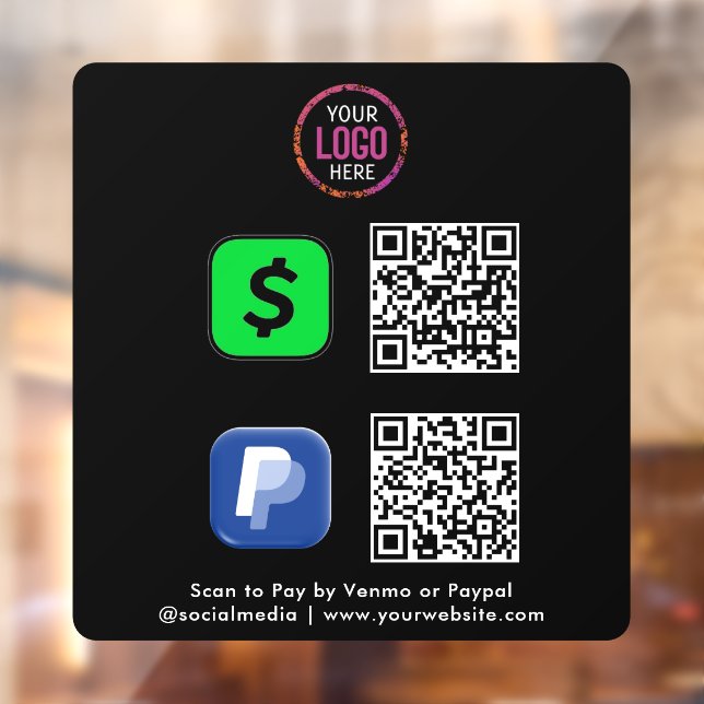QR Code Payment | CashApp Paypal Scan to Pay Black Window Cling (Sheet 2)