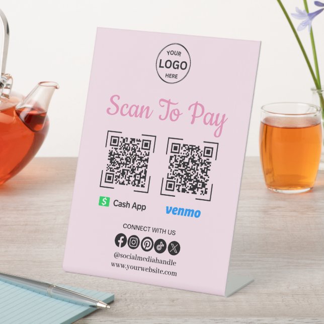 QR Code Payment Scan to Pay Venmo Cash App Logo Pedestal Sign (In SItu)