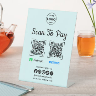 QR Code Payment Scan to Pay Venmo Cash App Logo Pedestal Sign